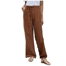 Linen tight solid trouser pocket, casual size trousers, cotton plus women's trousers, neoprene trousers, women's shorts, brown, XXXXL