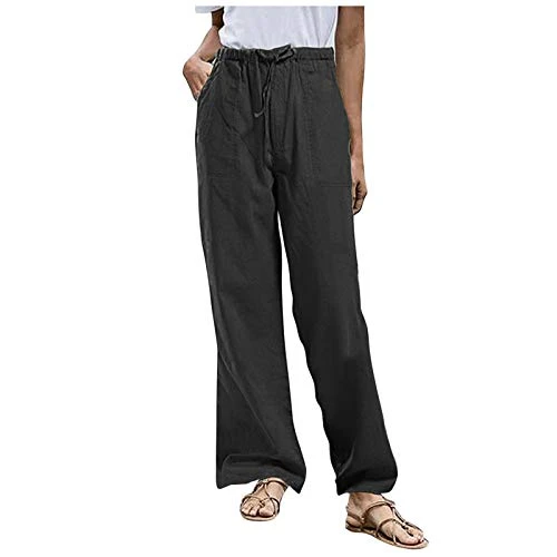 Linen tight solid trouser pocket, casual size trousers, cotton plus women's trousers, neoprene trousers, women's shorts, black, M