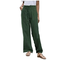 Linen tight solid trouser pocket, casual size trousers, cotton plus women's trousers, neoprene trousers, women's shorts, Green, L