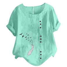 Linen Tops for Women UK Plus Size 8-22 Elegant Tunic Tops Floral Embroidered Blouse Ladies Oversized T-Shirt Summer Casual Short Sleeve Loose Tee Shirts Going Out T Shirts Sale