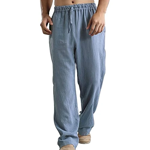 Linen Trousers, Men's Casual Trousers, Long Lightweight Summer Trousers, Loose Fit Beach Trousers, Casual Stretch Men's Trousers, Comfortable Jogging Bottoms, Plain Colours, Loose Outdoor Trousers