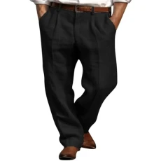Linen trousers, men's long, wide summer trousers, plain colours, loose outdoor trousers, lightweight and breathable beach trousers, men's suit, loose fit, comfortable straight trousers, elegant