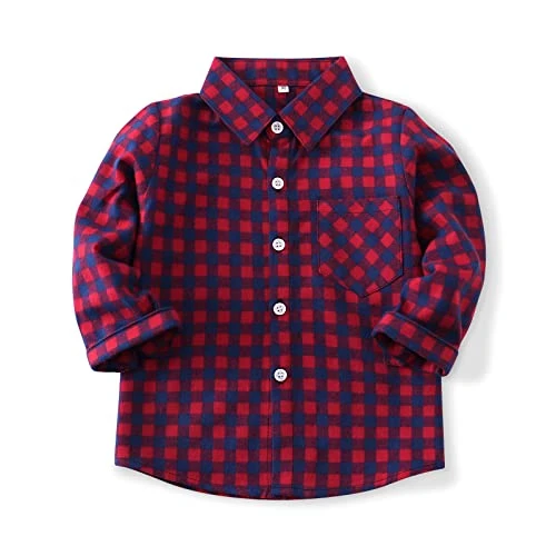 Little Big Boys' Girls' & Men's Plaid Flannel Button Down Shirt Family Matching Tops, T006 Red Blue,