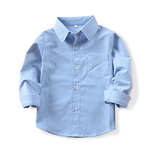 Little Big Boys' & Men's Long Sleeve Button Down Oxford Casual Dress Shirt, Sky Blue, 5-6 Years