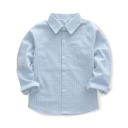 Little Big Boys' & Men's Long Sleeve Button Down Oxford Dress Shirt - Blue - 6-7 Years