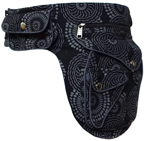 Little Kathmandu Cotton Popper Waist Bag Pocket Fanny Pack Travel Pouch Black(Size: One Size)