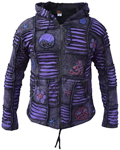 Little Kathmandu Men's Cotton Razor Cut Gothic Hippie Jacket Winter Small, Purple (Fleece Lined), S