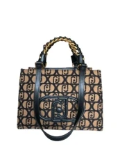 LIU.JO Small Shopping Bag Handbag Shoulder Bag Jacquard Logo Brown, brown