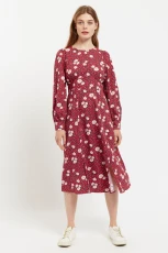 Liv Roaring Daisy Print Long Sleeve Midi Dress Red