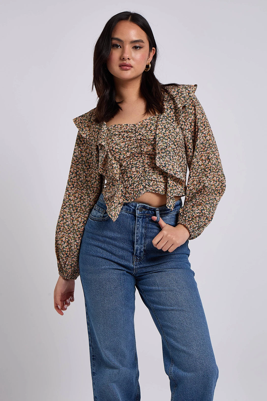 Liv Ruffle Floral Blouse Green /