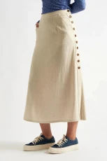 Lloyd Linen Mix Side Button Midi Skirt - Natural -