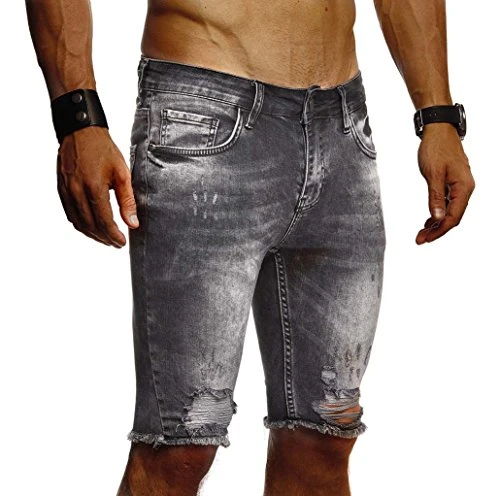 LN1977 Men's Summer Short Jeans Shorts Destroyed Jeans Cargo Trousers 5-Pocket Destroyed Used Stretc