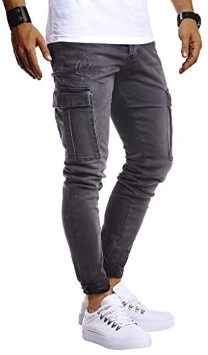 LN9445 Men's Jogger Jeans, Stretch Cargo Trousers, Slim Fit, Basic Denim, Blue, Long Jogg Jeans for 