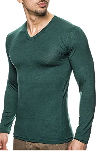 LNWI2 Men's Long-Sleeved Shirt Basic Pullover V-Neck Slim Fit Men's Jumper Thin Sweatshirt V-Neck Shirt Long Sleeve V-Neck, Green, S