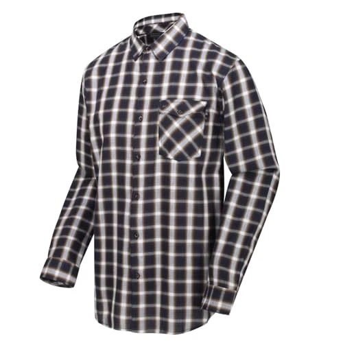 Lonan Coolweave Cotton Long Sleeve Shirt with Chest Check Pocket Shirts - Navy, X-Large