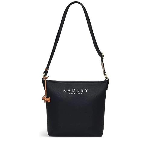 London Addison Gardens Responsible Medium Ziptop Crossbody for Women, in Black Recycled Polyester