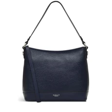 London Babington Plain Medium Ziptop Shoulder Handbag for Women, in Ink Grained Leather