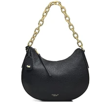 London Bliss Crescent Medium Ziptop Shoulder Handbag for Women in Black Soft Grained Leather, With Internal Slip and Zip Pockets