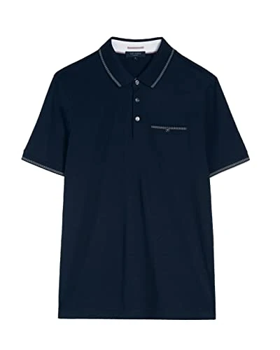 London Men's Tortila Short Sleeve Polo with Birdseye Stripe Collar Detail UK Size XXL Navy