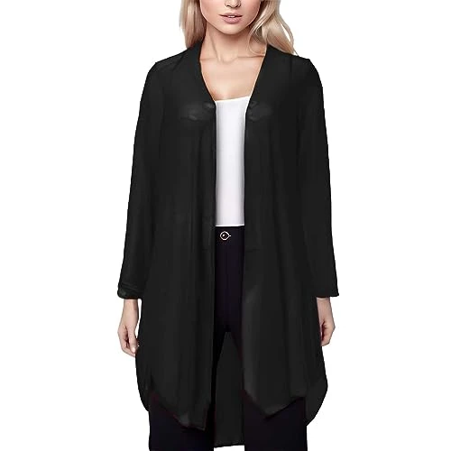Long Cardigan Women Ladies Cardigan Solid Ultra Thin Transparent Mesh Three Quarter Sleeve Mid Length Scarf Coat Batwing Sleeve Women Spring Autumn Long Cardigan, black, XXXXXL