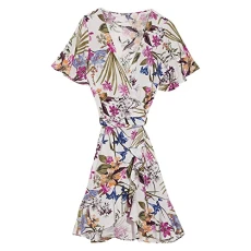 Long Dress  White with Floral Print Woman ES22LJ34 VA2139 T8830, White, M