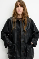 Long Faux Leather Jacket - Black