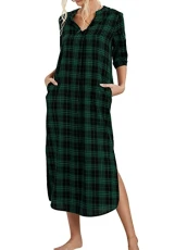 Long Nightgowns for Women Cotton Flannelette Full Length Nightdresses Check,Green,M Long Nightgowns for Women Cotton Flannelette Full Length Nightdresses Check,Green,M
