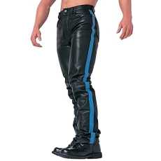Long retro goth slim men's trousers winter autumn punk casual men's trousers PU trousers men's trend, blue, S Long retro goth slim men's trousers winter autumn punk casual men's trousers PU trousers men's trend, blue, S