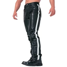 Long retro goth slim men's trousers winter autumn punk casual men's trousers PU trousers men's trend, White, XXL Long retro goth slim men's trousers winter autumn punk casual men's trousers PU trousers men's trend, White, XXL