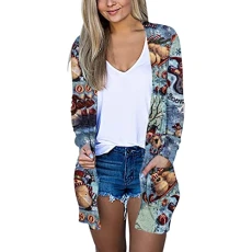 Long Sleeve Cardigan for Women, Autumn Open Front Cardigan with Pockets, Casual Lightweight Cardigan Sweater with Duster Women Sporty, E-Blue, M