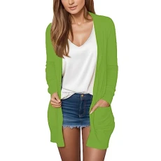 Long Sleeve Cardigan for Women Fall Open Front Cardigan with Pockets Casual Lightweight Cardigan Sweater with Duster Bohemian Women, green-2, XL