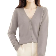 Long Sleeve Cardigan for Women V Neck Slim Fit Sweater Coat Cardigan Knit Collars Women, khaki, XXL
