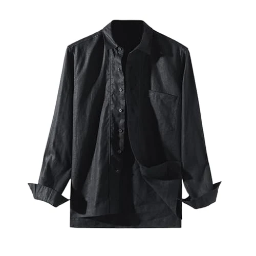 Long Sleeve Casual Shirts Men's Youth Lapel Long Sleeve Top Black XXL