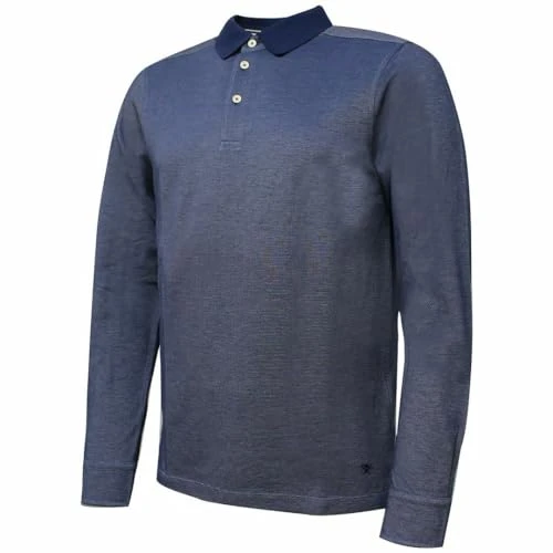 Long Sleeve Collared Navy Blue Mens Polo Shirt HM550781 561