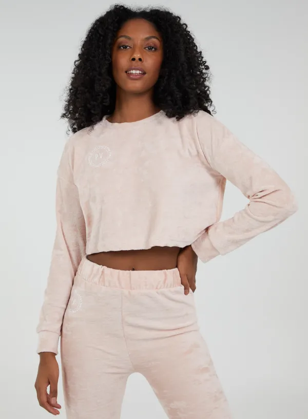 Long Sleeve Cropped Jumper - - Pink