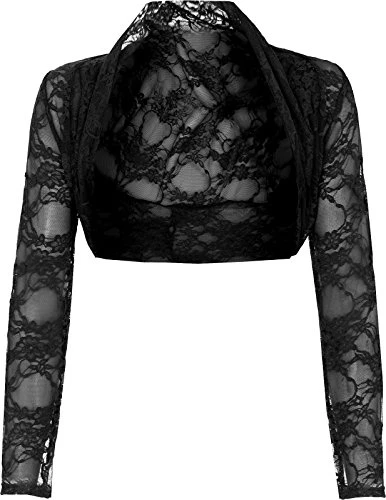 Long Sleeve Cropped Lace Bolero Shrug Black