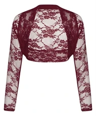 Long Sleeve Cropped Lace Bolero Shrug Burgundy 8