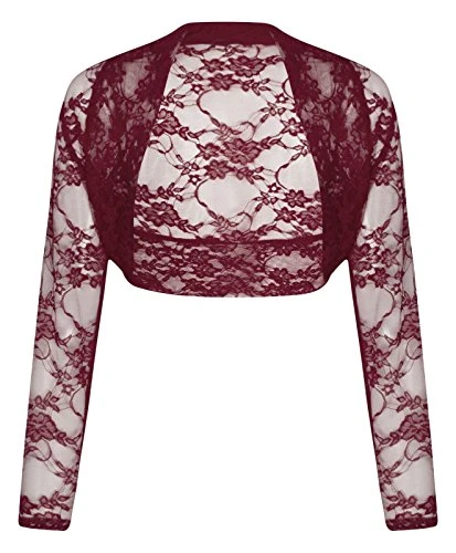 Long Sleeve Cropped Lace Bolero Shrug Burgundy