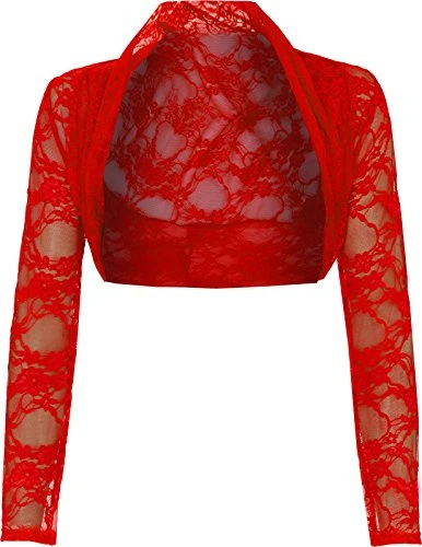 Long Sleeve Cropped Lace Bolero Shrug Red