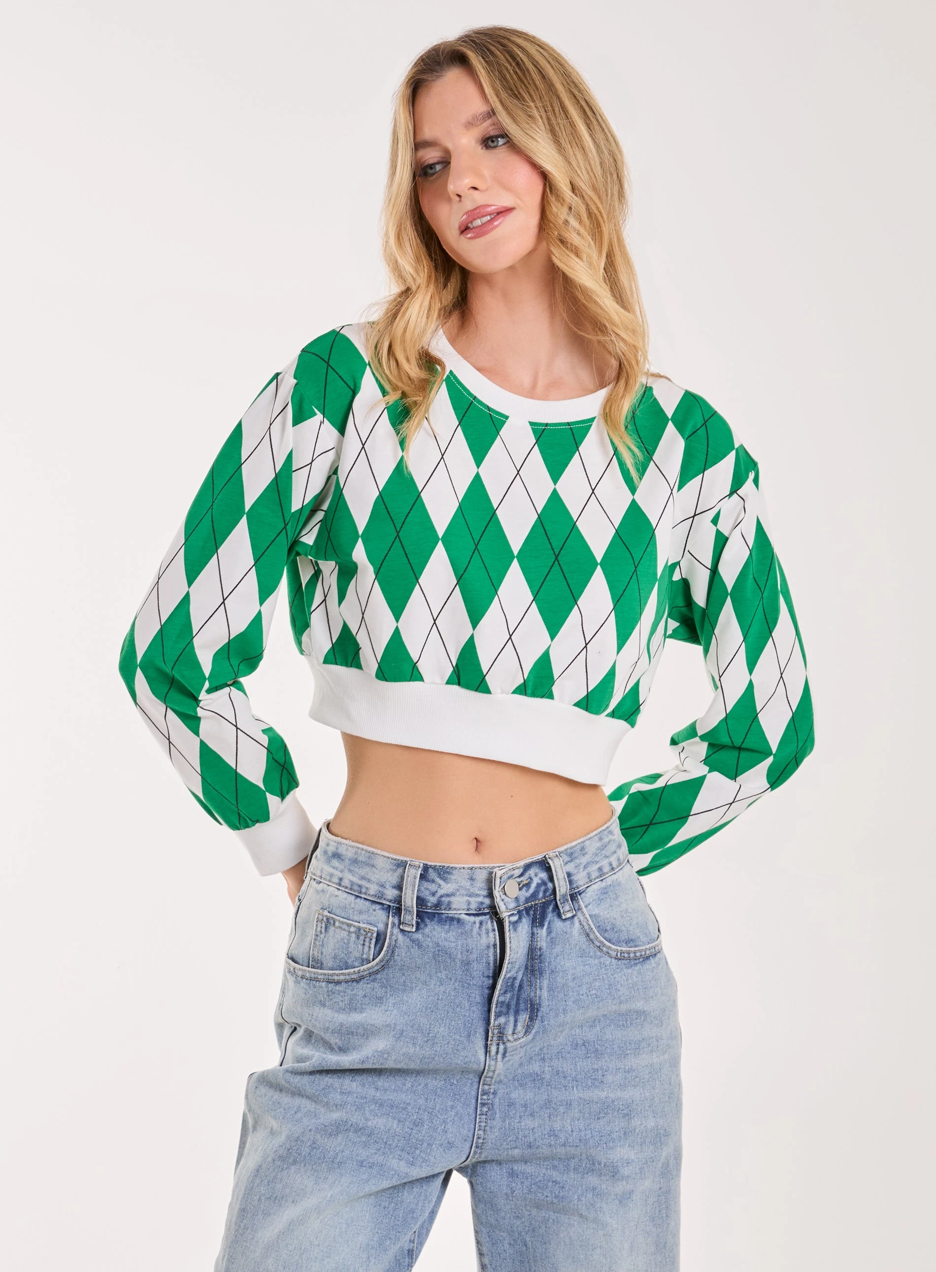 Long Sleeve Diamond Top  - M/L  - GREEN