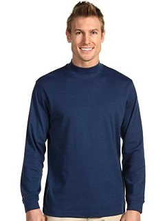 Long Sleeve Heathered Interlock Mock Navy