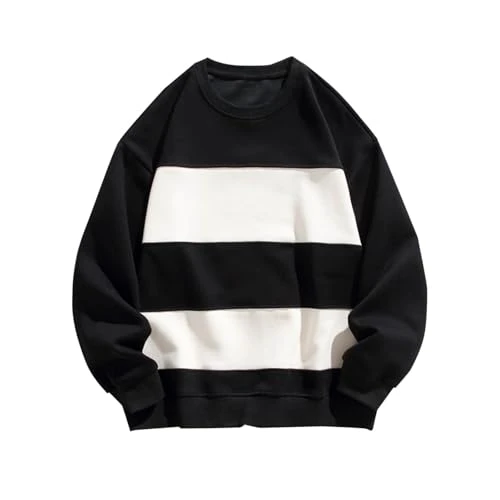 Long Sleeve Jackets for Men Plus Size Crewneck Sweatshirt Men Stripe Color Patchwork Sweater Pullove