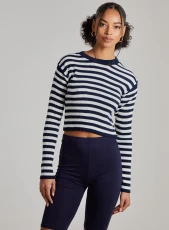 Long Sleeve Knitted Striped Jumper  - M/L  - Navy