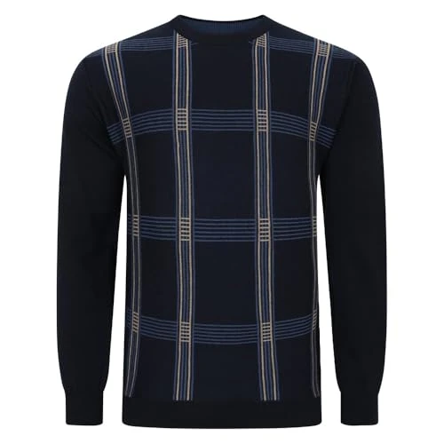 Long Sleeve Pattern Front Crew Neck Jumper Navy