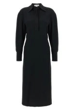 Long Sleeve Polo Collar Midi dress Black Size UK