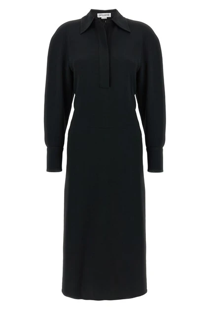 Long Sleeve Polo Collar Midi dress Black Size UK