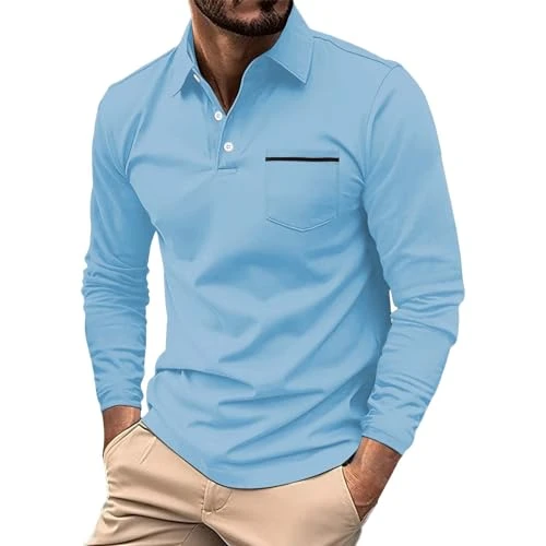 Long Sleeve Polo Shirts for Men Big and Tall Polo Dress Shirts for Men Long Sleeve 3XL Mens Long Sleeve Polo Shirts with Collar 100 Percent Cotton Mens Baby Blue Sweater Polo Shop Shirts