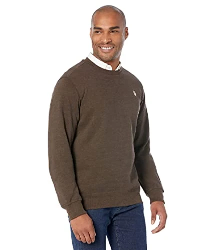 Long Sleeve Popover Crew Neck Fleece Sweatshirt, Brown Heather, XL