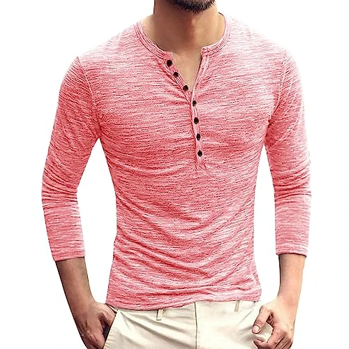 Long Sleeve Shirt Long Sleeve Button Down V-Neck Men's T-Shirts Sleeves Men Sport, pink, M