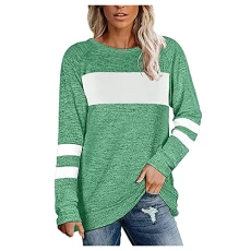 Long sleeve shirt women's top long shirt striped crew neck loose long shirt women's blouse t-shirt tunic dress top sweatshirt long sleeve shirt, Green, XL